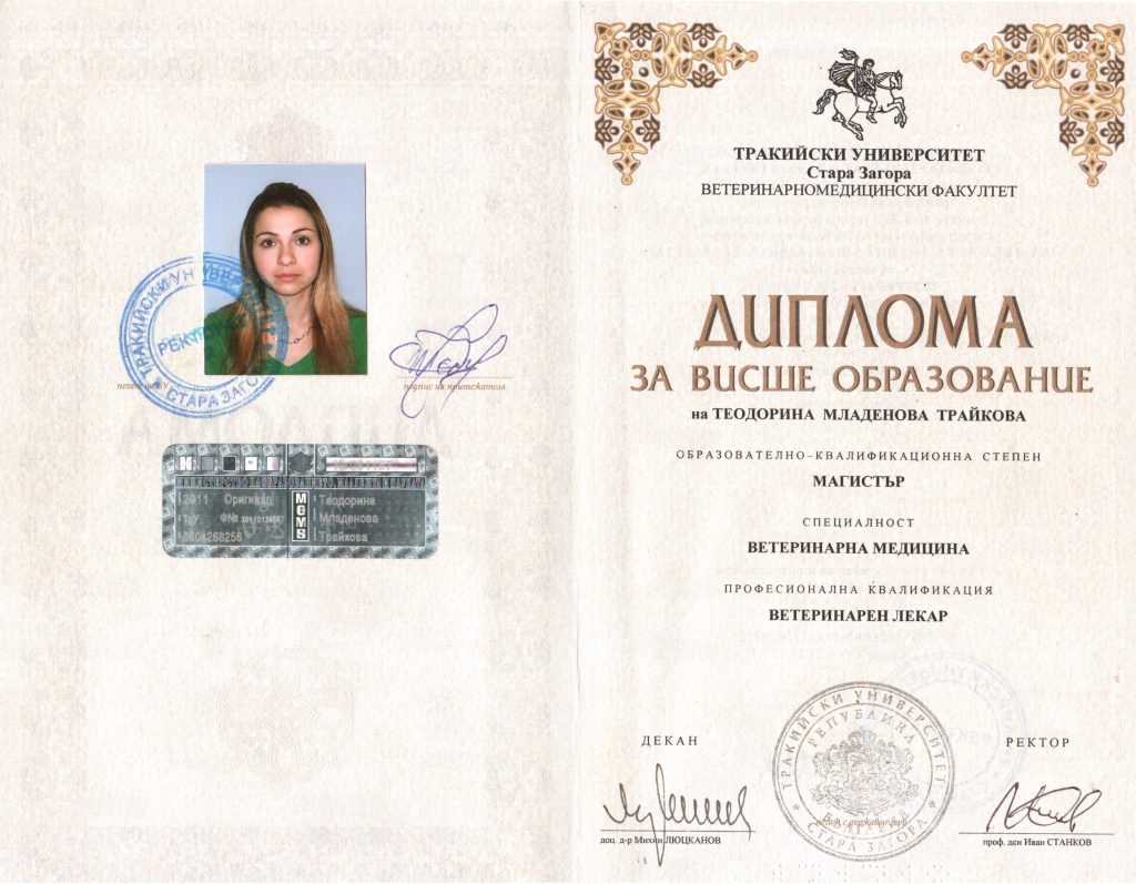 Диплома д-р Теодорина Трайкова